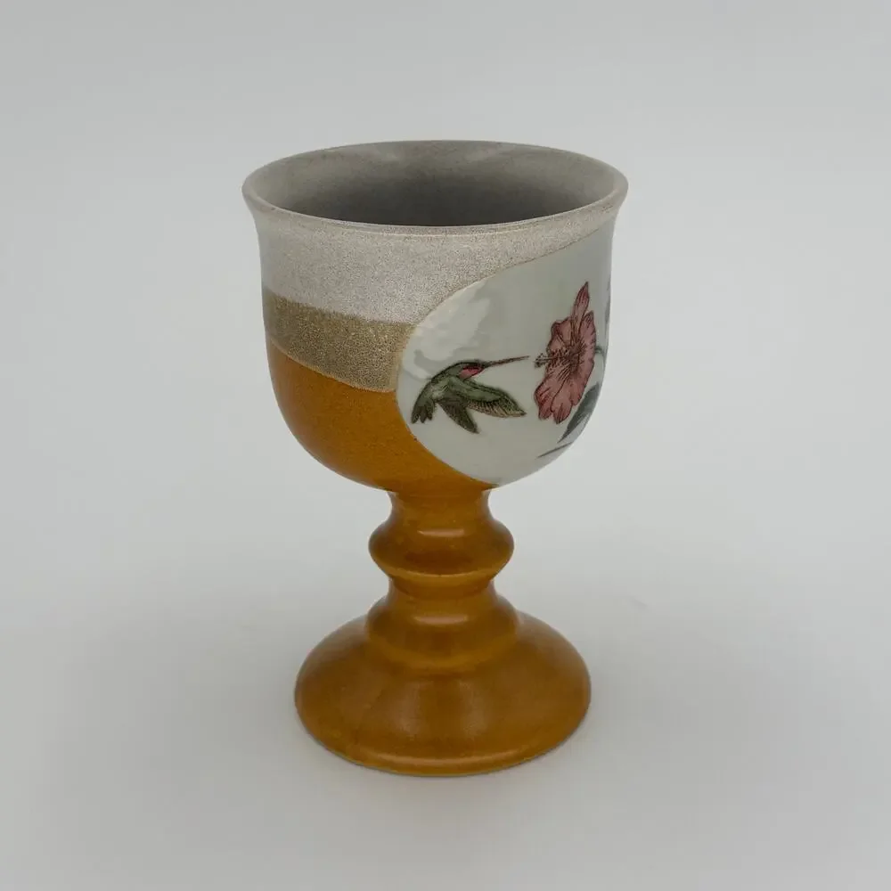 Vintage Otagiri Japan Hummingbird Hibiscus Stoneware Sake Set Carafe 3 Goblets